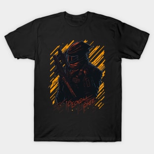 Soldier with assault rifle and helmet in action T-Shirt